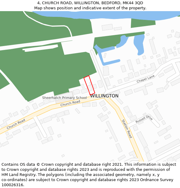 4, CHURCH ROAD, WILLINGTON, BEDFORD, MK44 3QD: Location map and indicative extent of plot