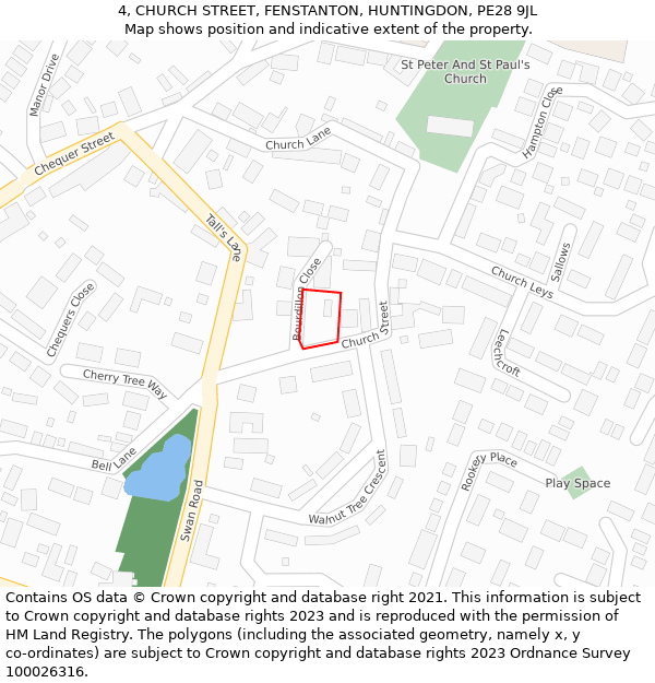 4, CHURCH STREET, FENSTANTON, HUNTINGDON, PE28 9JL: Location map and indicative extent of plot
