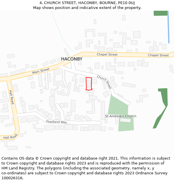 4, CHURCH STREET, HACONBY, BOURNE, PE10 0UJ: Location map and indicative extent of plot