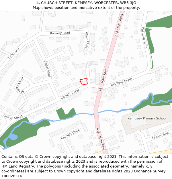 4, CHURCH STREET, KEMPSEY, WORCESTER, WR5 3JG: Location map and indicative extent of plot