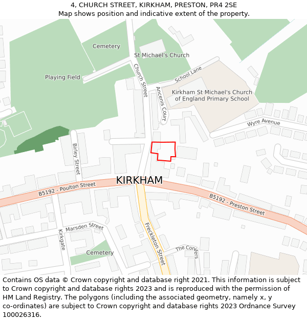 4, CHURCH STREET, KIRKHAM, PRESTON, PR4 2SE: Location map and indicative extent of plot
