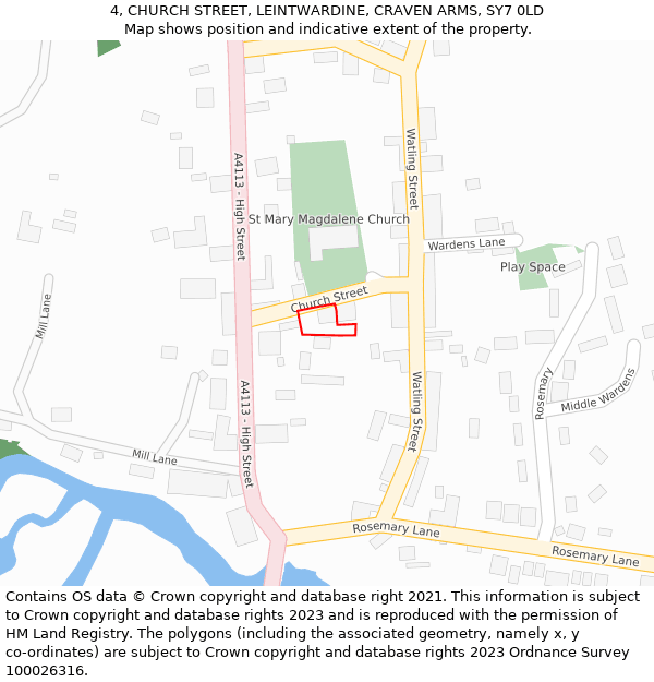 4, CHURCH STREET, LEINTWARDINE, CRAVEN ARMS, SY7 0LD: Location map and indicative extent of plot