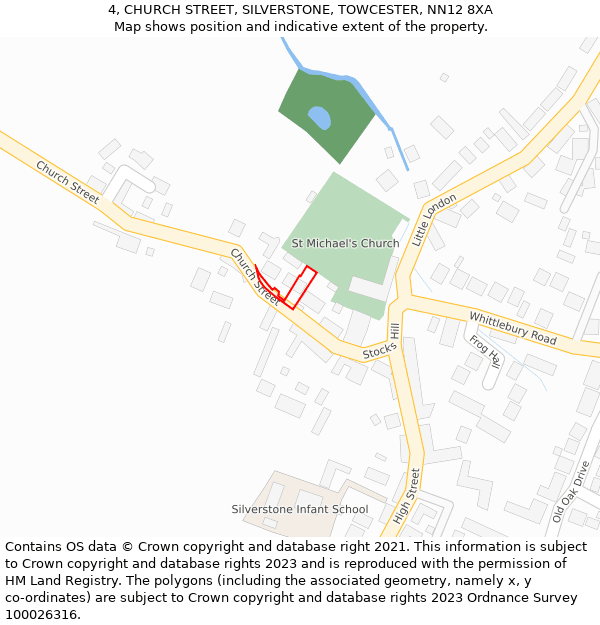 4, CHURCH STREET, SILVERSTONE, TOWCESTER, NN12 8XA: Location map and indicative extent of plot