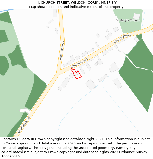 4, CHURCH STREET, WELDON, CORBY, NN17 3JY: Location map and indicative extent of plot