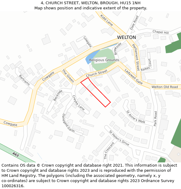 4, CHURCH STREET, WELTON, BROUGH, HU15 1NH: Location map and indicative extent of plot