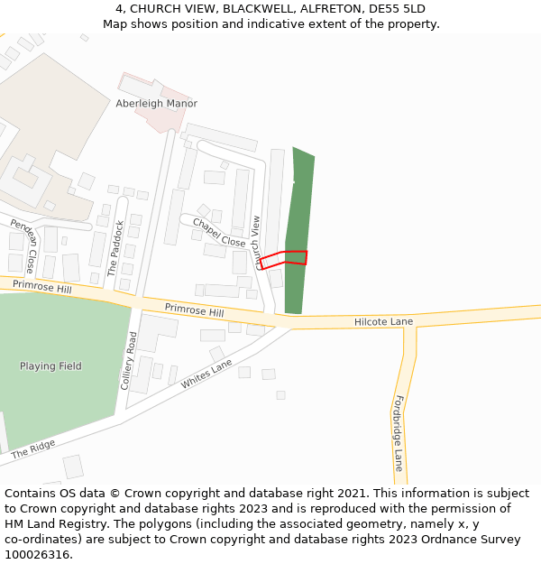 4, CHURCH VIEW, BLACKWELL, ALFRETON, DE55 5LD: Location map and indicative extent of plot