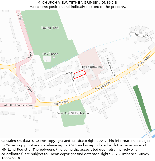 4, CHURCH VIEW, TETNEY, GRIMSBY, DN36 5JS: Location map and indicative extent of plot