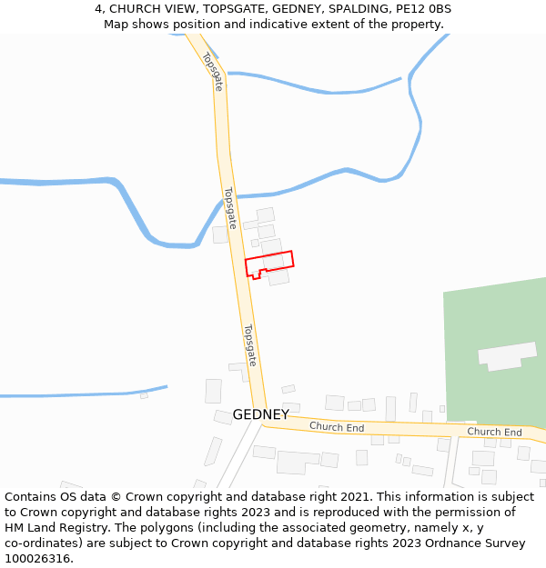 4, CHURCH VIEW, TOPSGATE, GEDNEY, SPALDING, PE12 0BS: Location map and indicative extent of plot