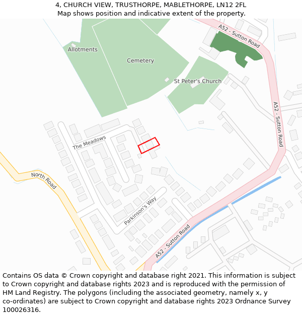 4, CHURCH VIEW, TRUSTHORPE, MABLETHORPE, LN12 2FL: Location map and indicative extent of plot