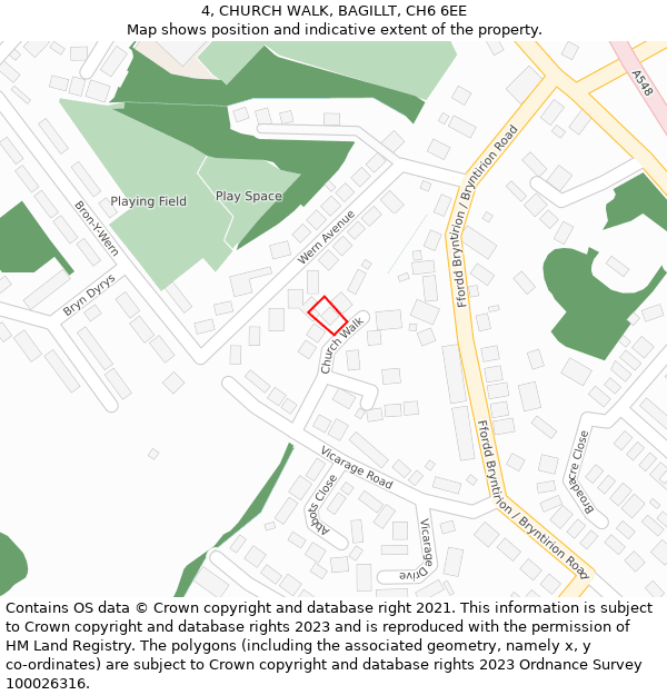 4, CHURCH WALK, BAGILLT, CH6 6EE: Location map and indicative extent of plot