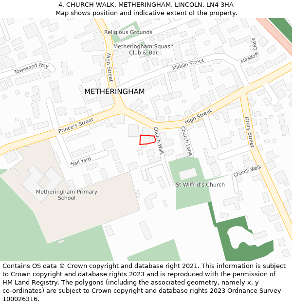 4, CHURCH WALK, METHERINGHAM, LINCOLN, LN4 3HA: Location map and indicative extent of plot