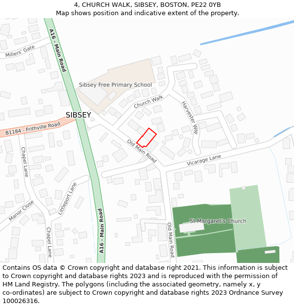 4, CHURCH WALK, SIBSEY, BOSTON, PE22 0YB: Location map and indicative extent of plot