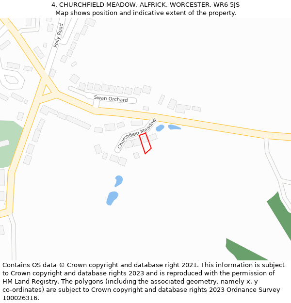 4, CHURCHFIELD MEADOW, ALFRICK, WORCESTER, WR6 5JS: Location map and indicative extent of plot