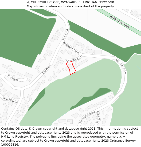 4, CHURCHILL CLOSE, WYNYARD, BILLINGHAM, TS22 5GP: Location map and indicative extent of plot