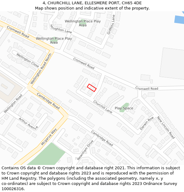 4, CHURCHILL LANE, ELLESMERE PORT, CH65 4DE: Location map and indicative extent of plot