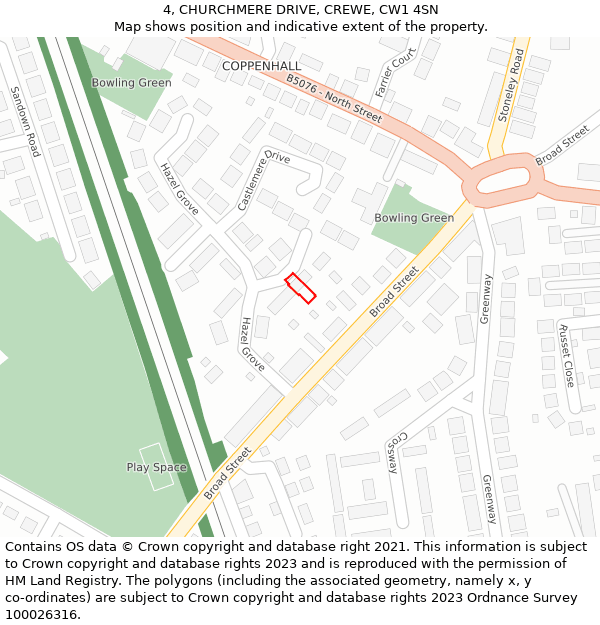 4, CHURCHMERE DRIVE, CREWE, CW1 4SN: Location map and indicative extent of plot