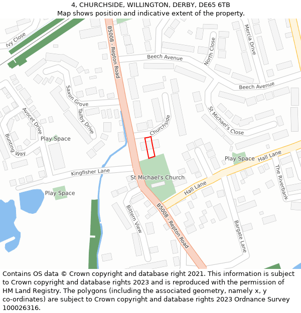 4, CHURCHSIDE, WILLINGTON, DERBY, DE65 6TB: Location map and indicative extent of plot