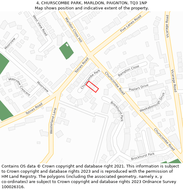 4, CHURSCOMBE PARK, MARLDON, PAIGNTON, TQ3 1NP: Location map and indicative extent of plot