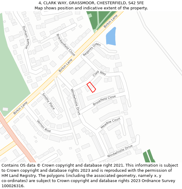 4, CLARK WAY, GRASSMOOR, CHESTERFIELD, S42 5FE: Location map and indicative extent of plot