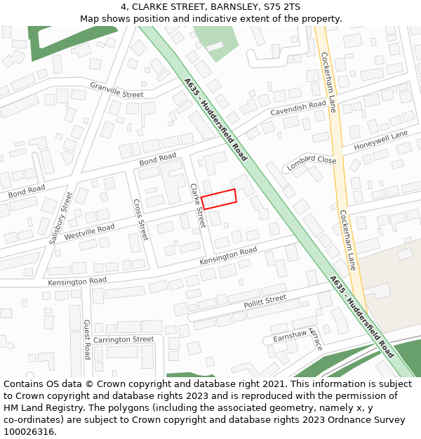 4, CLARKE STREET, BARNSLEY, S75 2TS: Location map and indicative extent of plot