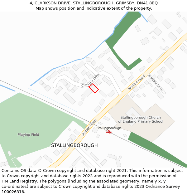 4, CLARKSON DRIVE, STALLINGBOROUGH, GRIMSBY, DN41 8BQ: Location map and indicative extent of plot