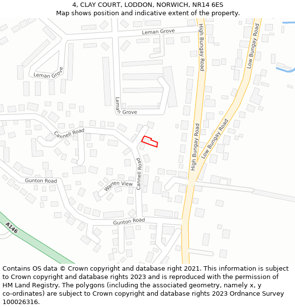 4, CLAY COURT, LODDON, NORWICH, NR14 6ES: Location map and indicative extent of plot