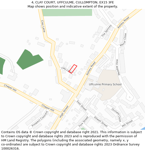 4, CLAY COURT, UFFCULME, CULLOMPTON, EX15 3FE: Location map and indicative extent of plot