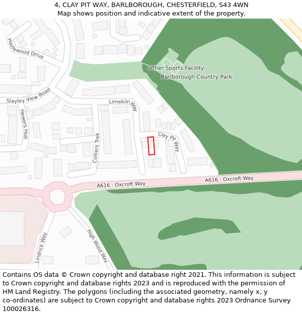 4, CLAY PIT WAY, BARLBOROUGH, CHESTERFIELD, S43 4WN: Location map and indicative extent of plot