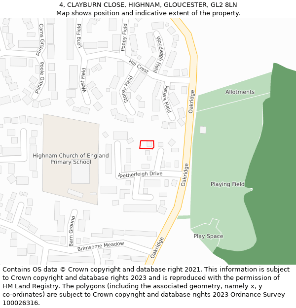 4, CLAYBURN CLOSE, HIGHNAM, GLOUCESTER, GL2 8LN: Location map and indicative extent of plot