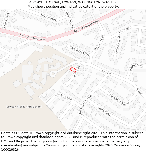 4, CLAYHILL GROVE, LOWTON, WARRINGTON, WA3 1FZ: Location map and indicative extent of plot