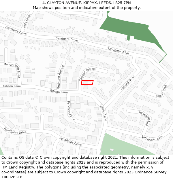 4, CLAYTON AVENUE, KIPPAX, LEEDS, LS25 7PN: Location map and indicative extent of plot