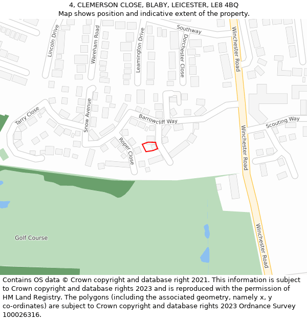 4, CLEMERSON CLOSE, BLABY, LEICESTER, LE8 4BQ: Location map and indicative extent of plot