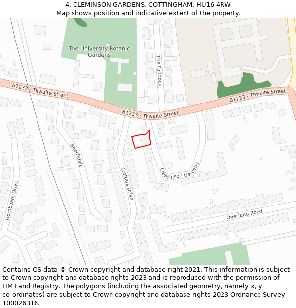 4, CLEMINSON GARDENS, COTTINGHAM, HU16 4RW: Location map and indicative extent of plot