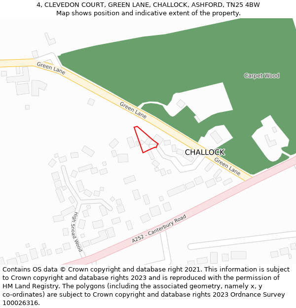 4, CLEVEDON COURT, GREEN LANE, CHALLOCK, ASHFORD, TN25 4BW: Location map and indicative extent of plot