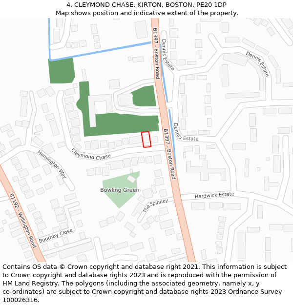 4, CLEYMOND CHASE, KIRTON, BOSTON, PE20 1DP: Location map and indicative extent of plot