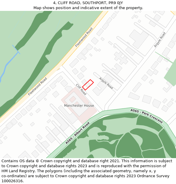 4, CLIFF ROAD, SOUTHPORT, PR9 0JY: Location map and indicative extent of plot