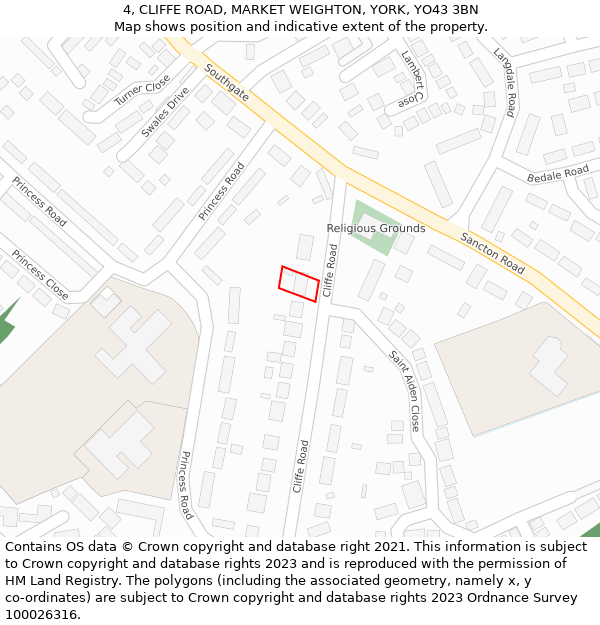 4, CLIFFE ROAD, MARKET WEIGHTON, YORK, YO43 3BN: Location map and indicative extent of plot