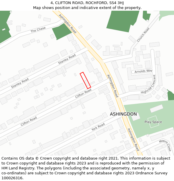 4, CLIFTON ROAD, ROCHFORD, SS4 3HJ: Location map and indicative extent of plot