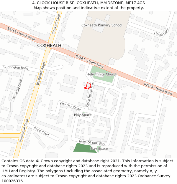 4, CLOCK HOUSE RISE, COXHEATH, MAIDSTONE, ME17 4GS: Location map and indicative extent of plot