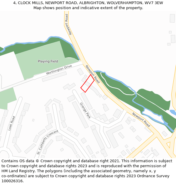 4, CLOCK MILLS, NEWPORT ROAD, ALBRIGHTON, WOLVERHAMPTON, WV7 3EW: Location map and indicative extent of plot