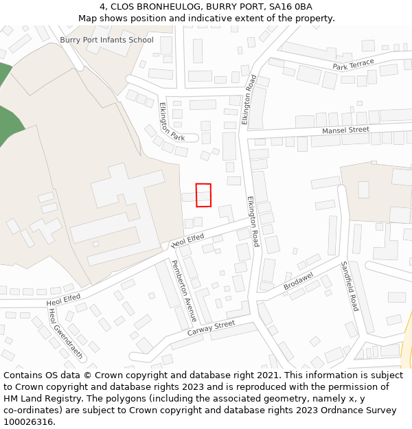 4, CLOS BRONHEULOG, BURRY PORT, SA16 0BA: Location map and indicative extent of plot