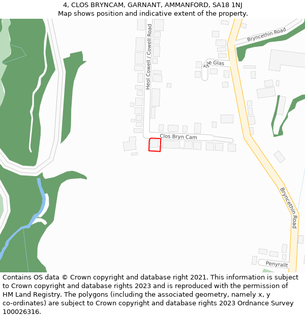 4, CLOS BRYNCAM, GARNANT, AMMANFORD, SA18 1NJ: Location map and indicative extent of plot