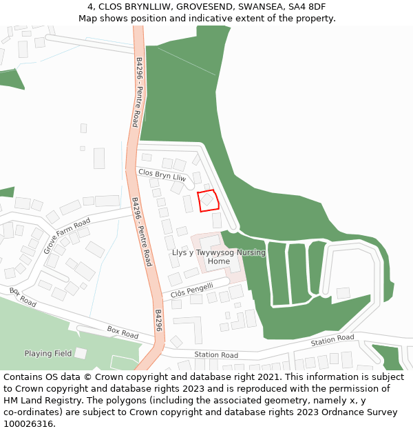 4, CLOS BRYNLLIW, GROVESEND, SWANSEA, SA4 8DF: Location map and indicative extent of plot