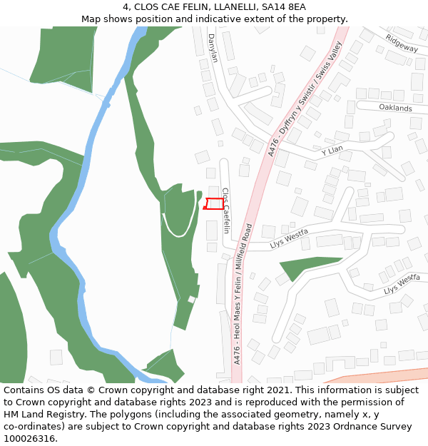 4, CLOS CAE FELIN, LLANELLI, SA14 8EA: Location map and indicative extent of plot