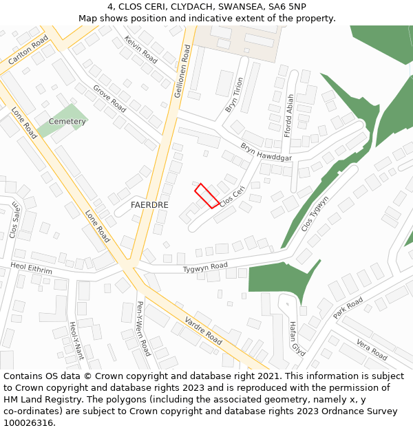 4, CLOS CERI, CLYDACH, SWANSEA, SA6 5NP: Location map and indicative extent of plot