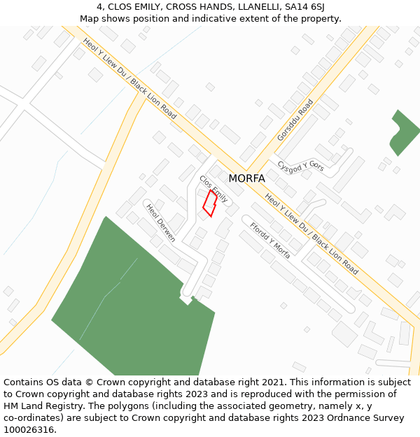 4, CLOS EMILY, CROSS HANDS, LLANELLI, SA14 6SJ: Location map and indicative extent of plot