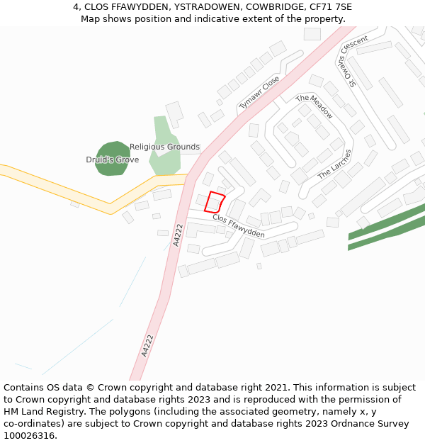 4, CLOS FFAWYDDEN, YSTRADOWEN, COWBRIDGE, CF71 7SE: Location map and indicative extent of plot