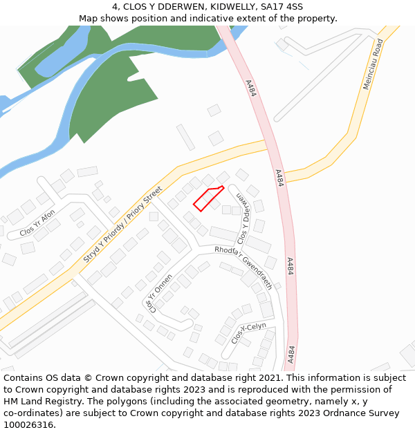 4, CLOS Y DDERWEN, KIDWELLY, SA17 4SS: Location map and indicative extent of plot