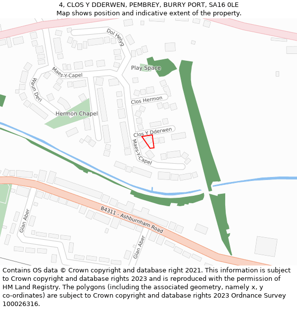 4, CLOS Y DDERWEN, PEMBREY, BURRY PORT, SA16 0LE: Location map and indicative extent of plot