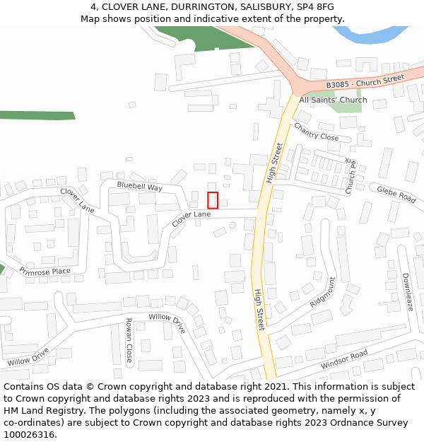 4, CLOVER LANE, DURRINGTON, SALISBURY, SP4 8FG: Location map and indicative extent of plot